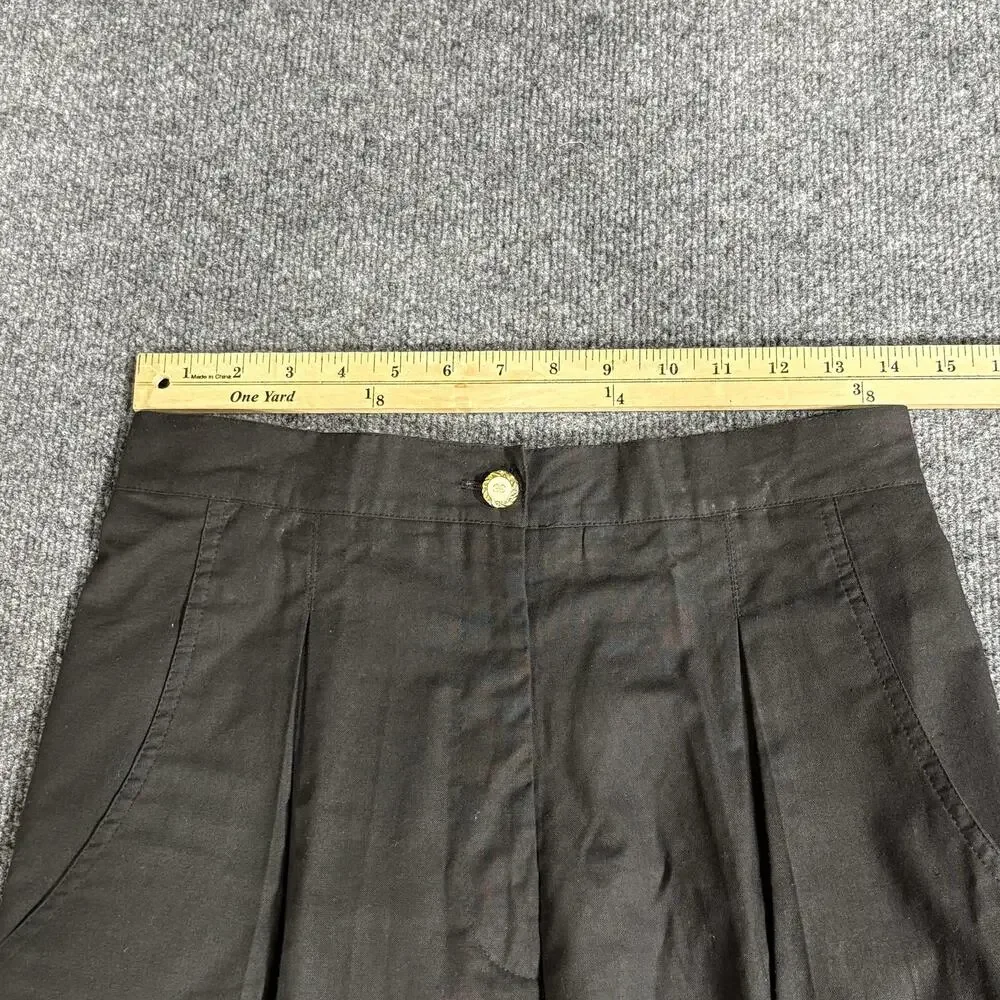 Twill Bermuda Shorts Womens Medium Black Pleated Elastic Waist Casual Summer